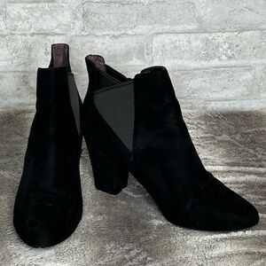 BCBGeneration black suede booties with stretch sides size 10